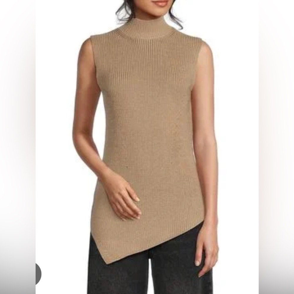 rag & bone Gretchen asymmetrical mock neck Sleeveless wool top in tan. Size xs